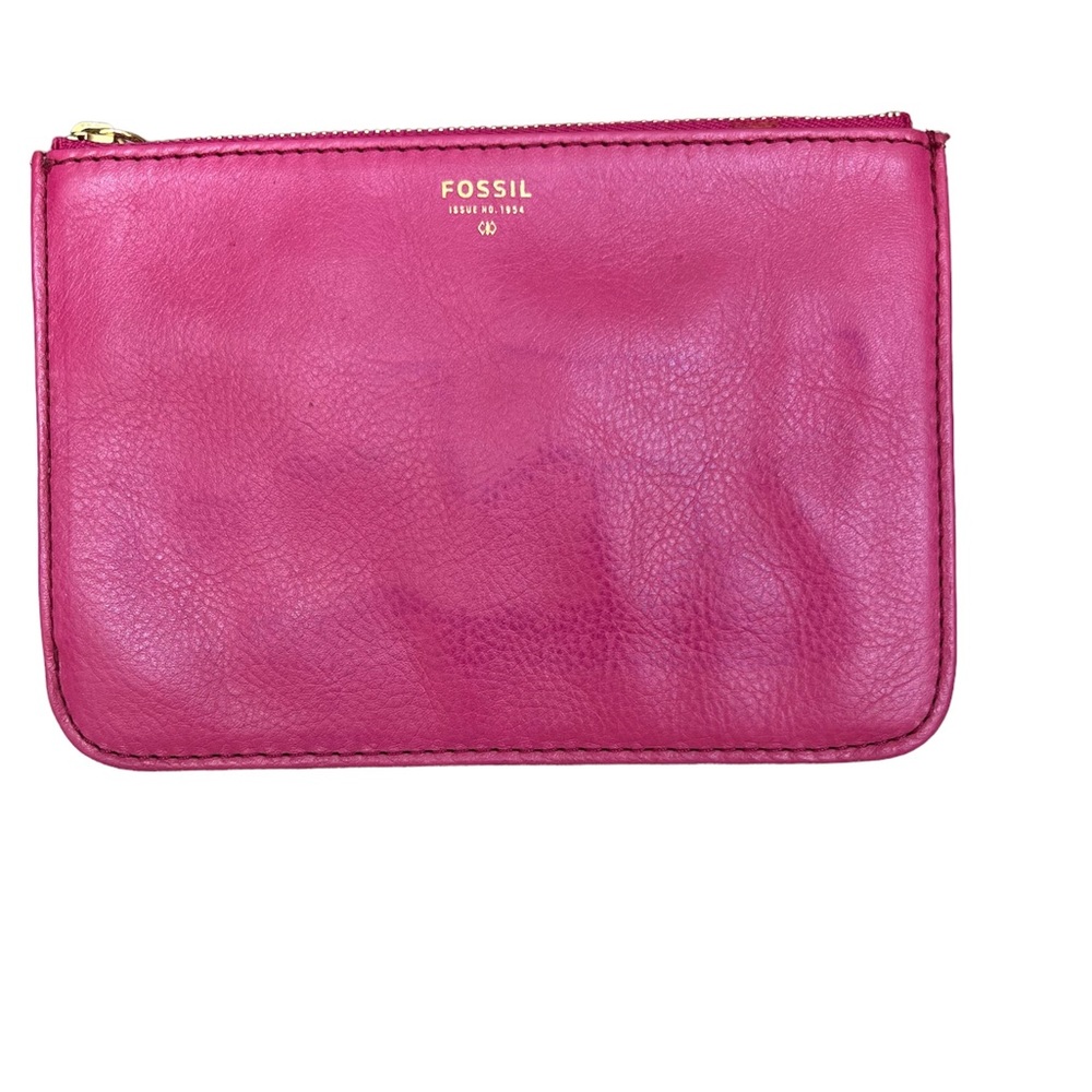 Fossil Cow Hide Leather Magenta Fuschia Pink Wristlet Wallet